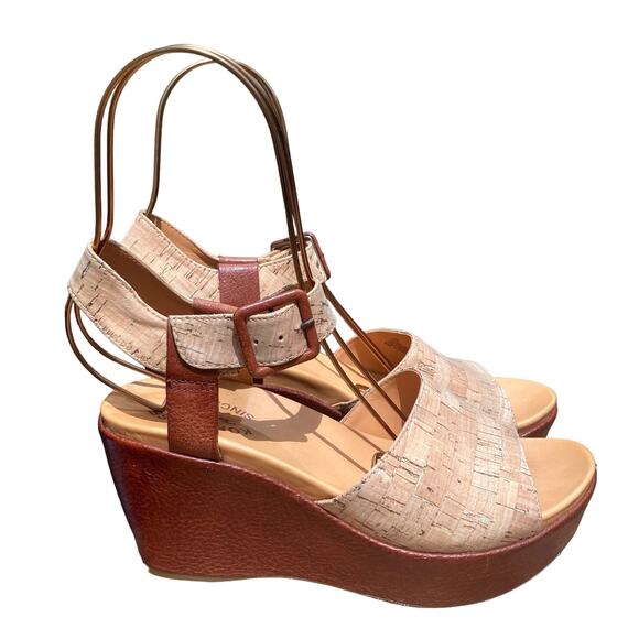 Kork-ease platform wedge sandals size 8 NEW open toe Mary Jane cork brown tan - Picture 2 of 12